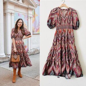 Anthropologie Conditions Apply SIZE 6 puff sleeve tiered midi dress